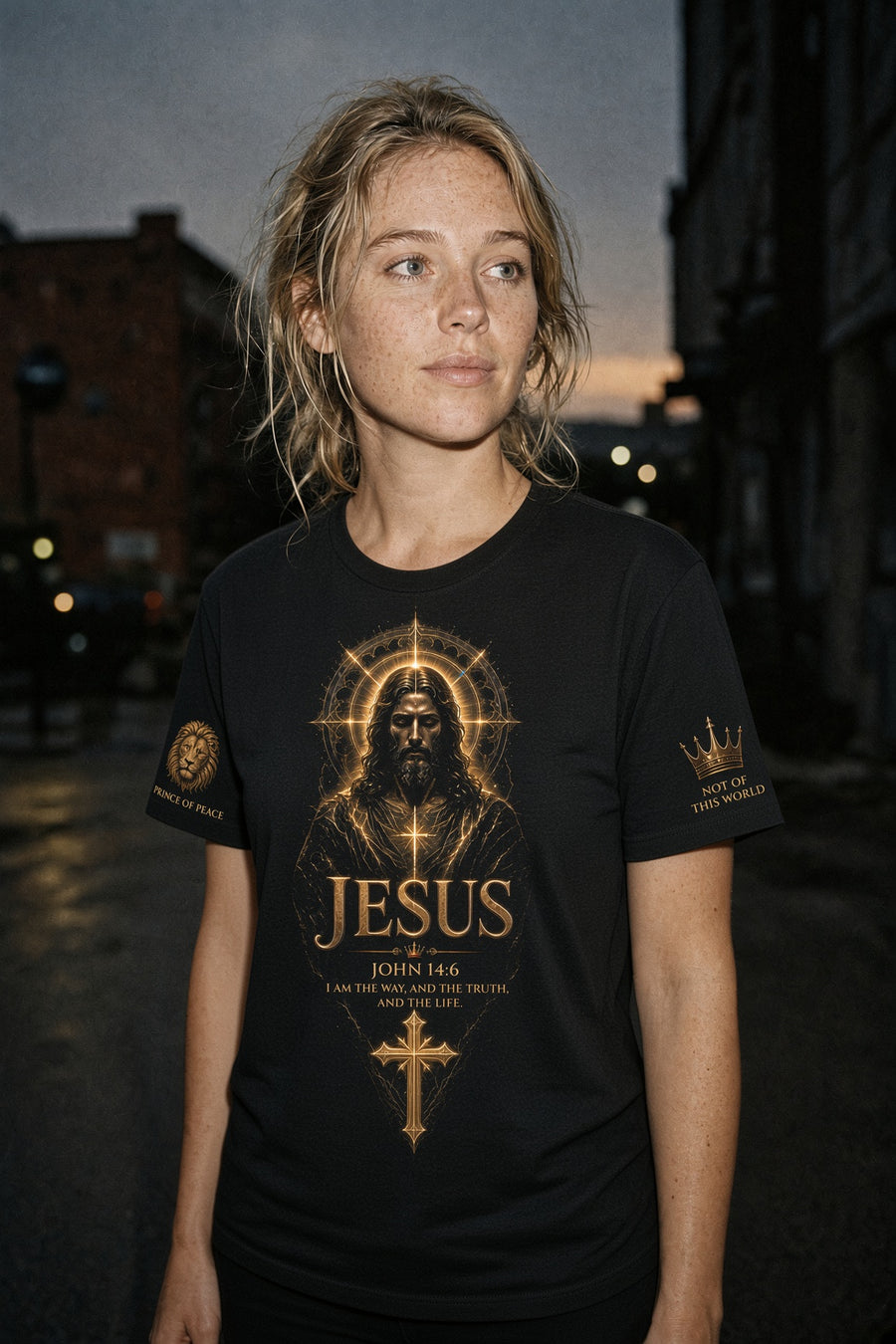 John 14:6 THE TOP G tee on model - front view